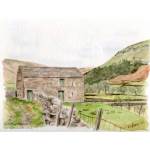 Traditional Field Barn near Muker, Swaledale. Yorkshire Dales. Watercolour