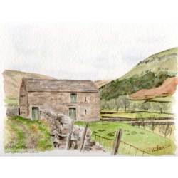 Traditional Field Barn near Muker, Swaledale. Yorkshire Dales. Watercolour