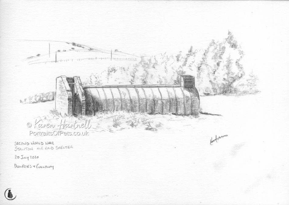 Pencil sketch of Stanton Air Raid Shelter