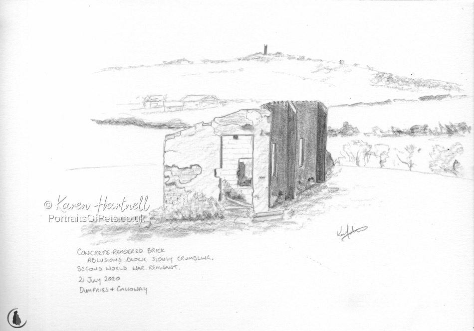 Pencil sketch of Second World War building ruins