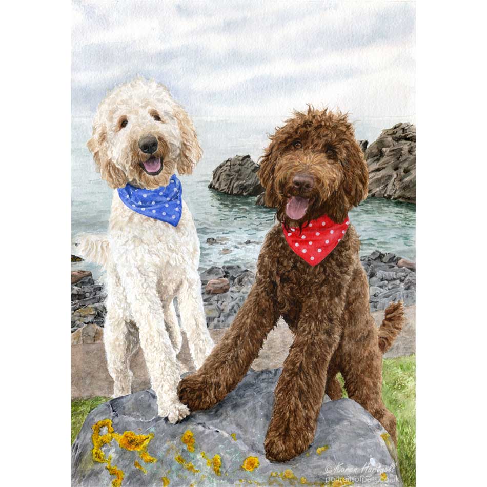 Goldendoodles painting, Teddy and Yogi