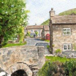 An original 6" x 4" watercolour painting of the Yorkshire Dales village of Thwaite in Swaledale